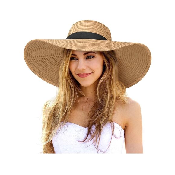 Senker Fashion Accessories - Sun Hats for Women Oversize Wide Brim Straw Beach Hat Floppy